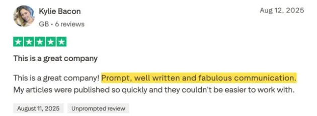 Kylie Bacon's Trustpilot review