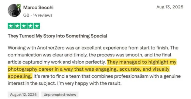 Marco Secchi's Trustpilot review