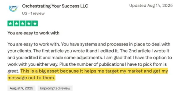 Orchestrating Your Success LLC's Trustpilot review