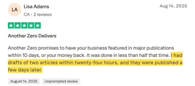 Lisa Adams's Trustpilot review