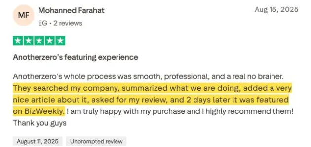 Mohanned Farahat's Trustpilot review