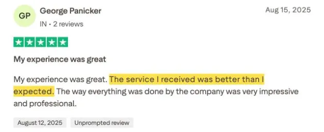 George Panicker's Trustpilot review