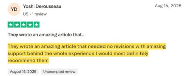Yoshi Derousseau's Trustpilot review