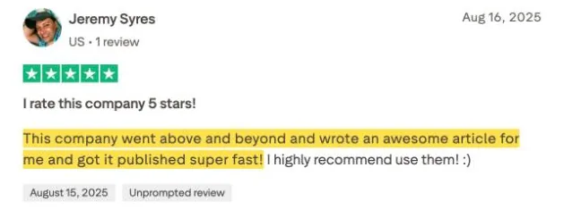 Jeremy Syres's Trustpilot review
