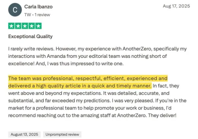 Carla Ibanzo's Trustpilot review