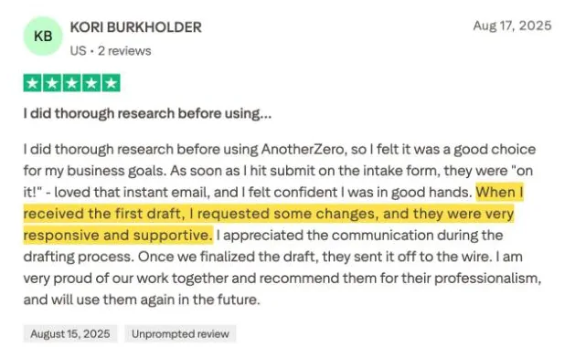 KORI BURKHOLDER's Trustpilot review