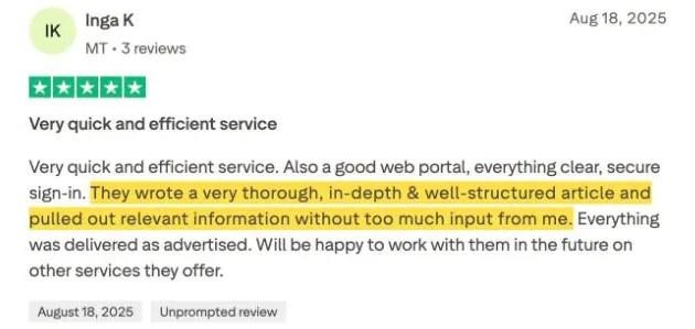 Inga K's Trustpilot review