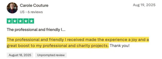 Carole Couture's Trustpilot review