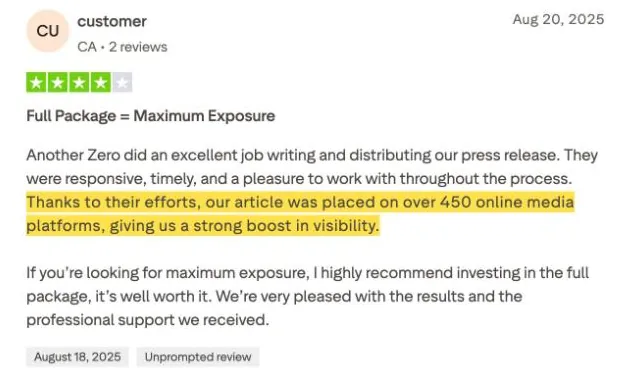 customer's Trustpilot review