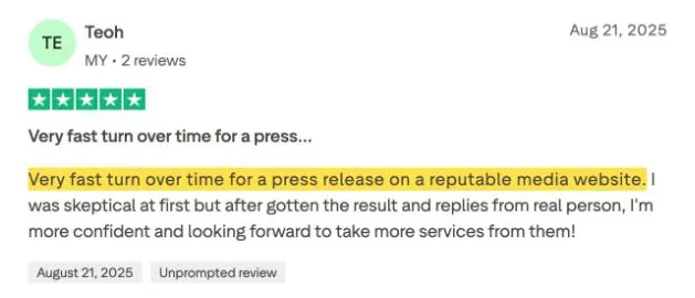 Teoh's Trustpilot review