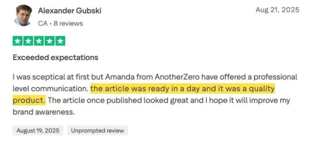 Alexander Gubski's Trustpilot review