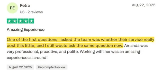 Petra's Trustpilot review