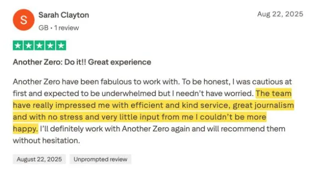 Sarah Clayton's Trustpilot review
