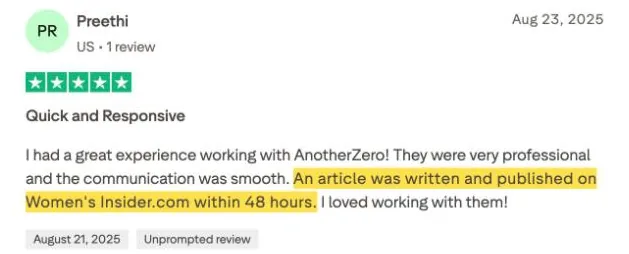 Preethi's Trustpilot review