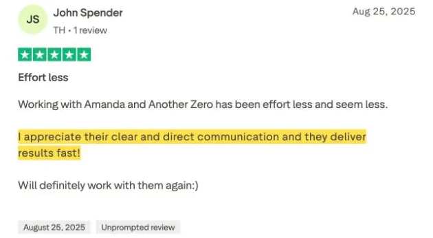 John Spender's Trustpilot review