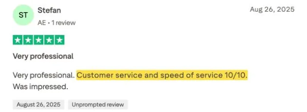 Stefan's Trustpilot review