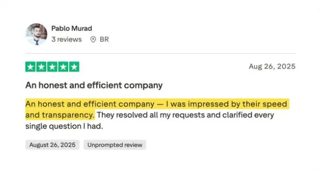 Pablo Murad's Trustpilot review