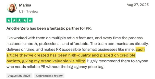 Marina's Trustpilot review