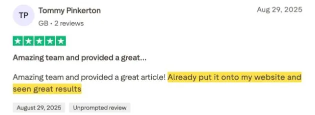 Tommy Pinkerton's Trustpilot review