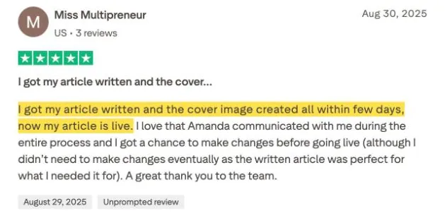 Miss Multipreneur's Trustpilot review