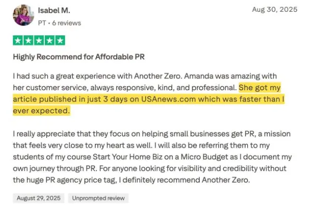 Isabel M.'s Trustpilot review