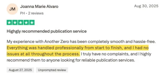 Joanna Marie Alvaro's Trustpilot review