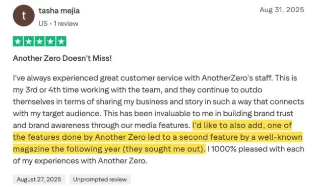 tasha mejia's Trustpilot review