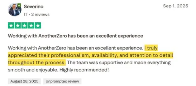 Severino's Trustpilot review