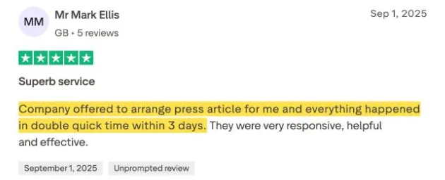 Mr Mark Ellis's Trustpilot review