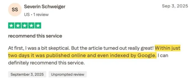 Severin Schweiger's Trustpilot review