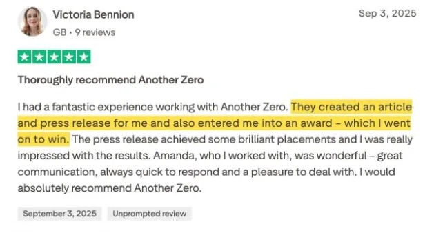 Victoria Bennion's Trustpilot review