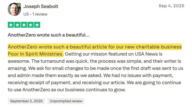 Joseph Seabolt's Trustpilot review