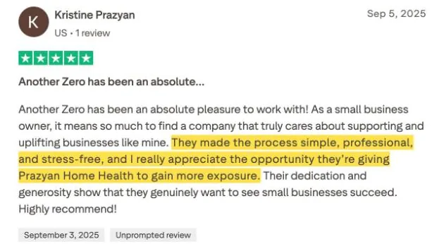 Kristine Prazyan's Trustpilot review