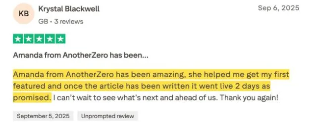 Krystal Blackwell's Trustpilot review
