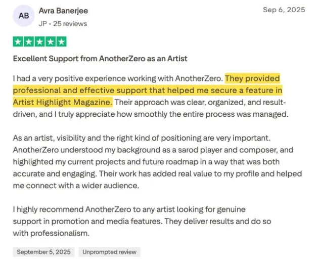Avra Banerjee's Trustpilot review