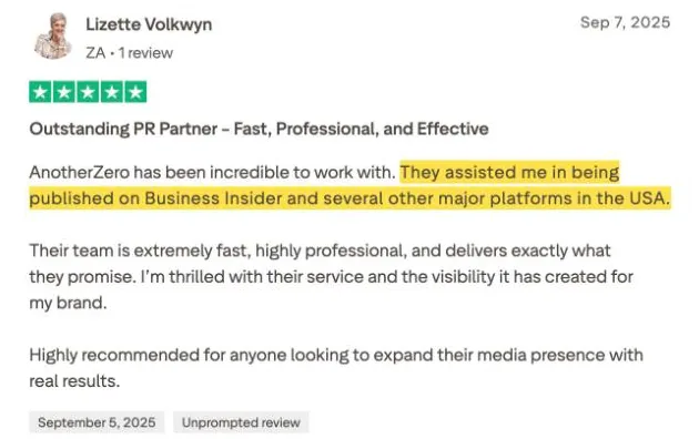 Lizette Volkwyn's Trustpilot review