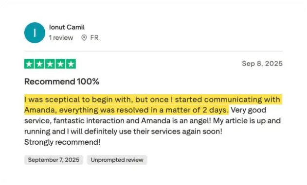 Ionut Camil's Trustpilot review