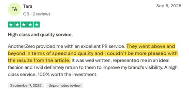 Tara's Trustpilot review