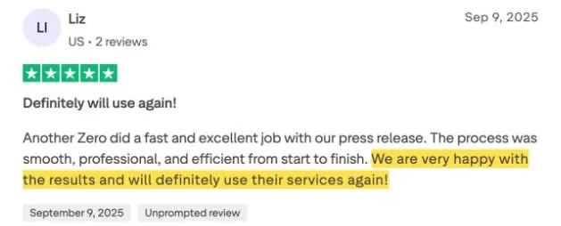 Liz's Trustpilot review