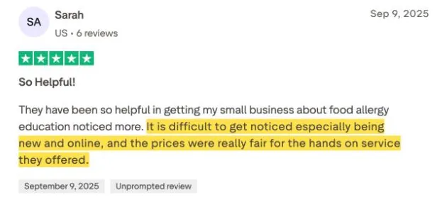 Sarah's Trustpilot review