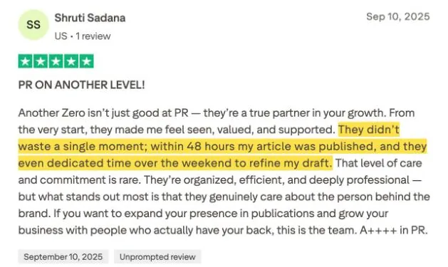 Shruti Sadana's Trustpilot review