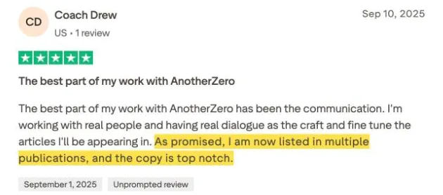 Coach Drew's Trustpilot review