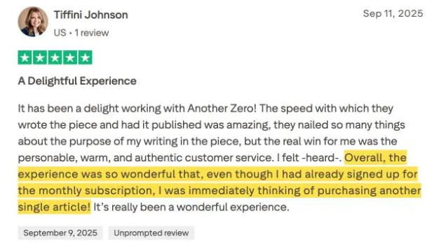 Tiffini Johnson's Trustpilot review