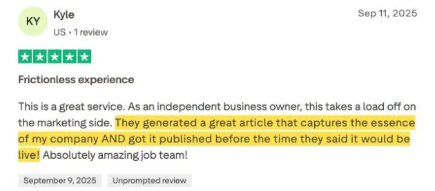 Kyle's Trustpilot review
