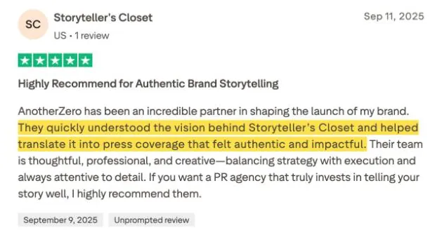 Storyteller's Closet's Trustpilot review