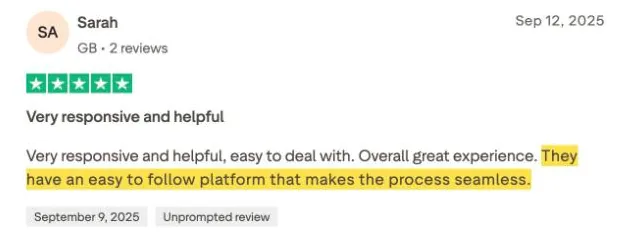 Sarah's Trustpilot review