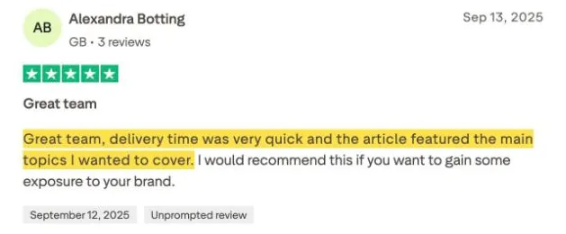 Alexandra Botting's Trustpilot review