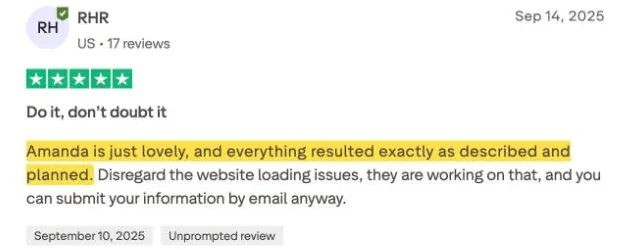 RHR's Trustpilot review