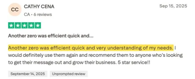 CATHY CENA's Trustpilot review