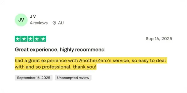 J V's Trustpilot review